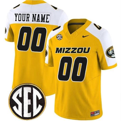 Men's Custom Missouri Tigers Jersey Name and Number College Football Alternate Gold Vapor F.U.S.E Limited All Stitched