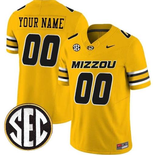 Men's Custom Missouri Tigers Jersey Name and Number College Football Gold Vapor F.U.S.E Limited All Stitched