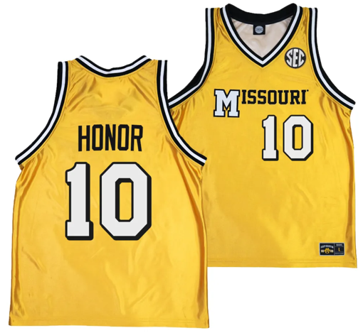 Men's Nick Honor Jersey #10 Missouri Tigers Alternate Basketball Throwback Legacy uniform Gold