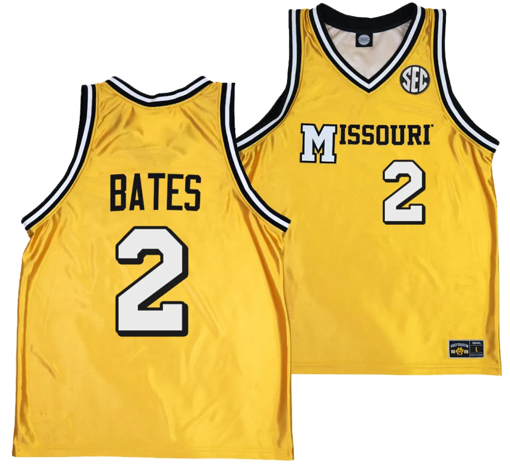 Men's Tamar Bates Jersey #2 Missouri Tigers Alternate Basketball Throwback Legacy uniform Gold