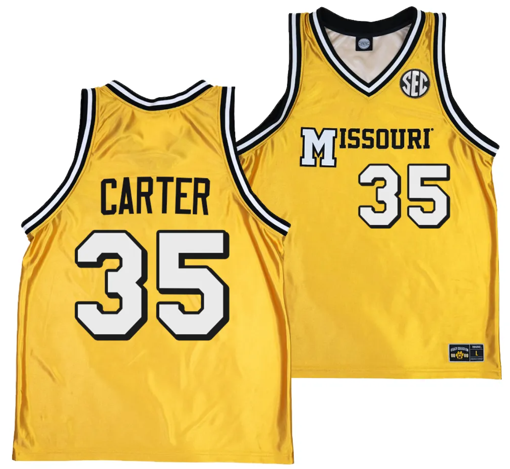 Men's Noah Carter Jersey #35 Missouri Tigers Alternate Basketball Throwback Legacy uniform Gold