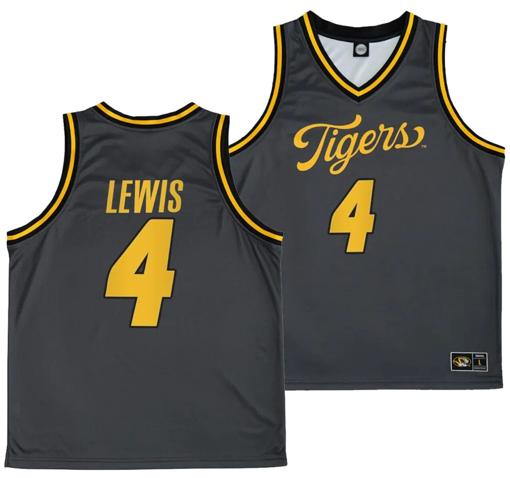 Men's Curt Lewis Jersey #4 Missouri Tigers Anthracite Alternate Script College Basketball