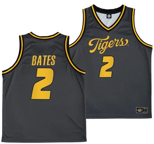 Men's Tamar Bates Jersey #2 Missouri Tigers Anthracite Alternate Script College Basketball