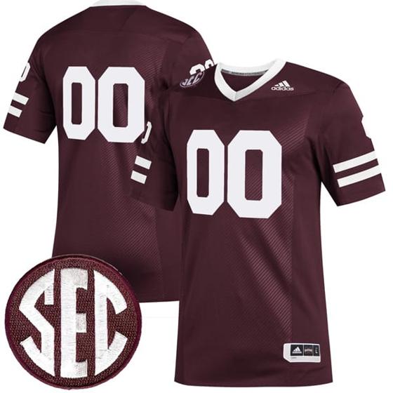 Men's Custom Mississippi State Bulldogs Jersey Name and Number College Football Maroon Premier Strategy All Stitched