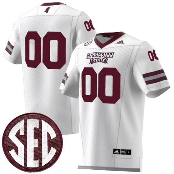 Men's Custom Mississippi State Bulldogs Jersey Name and Number College Football White Premier Strategy All Stitched