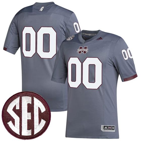 Men's Custom Mississippi State Bulldogs Jersey Name and Number College Football Grey Premier Strategy All Stitched