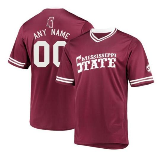 Men's Custom Mississippi State Bulldogs Baseball Jersey Name and Number College NCAA Maroon