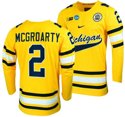 Men's Michigan Wolverines Rutger McGroarty Jersey #2 NCAA Hockey Tournament Maize 2023