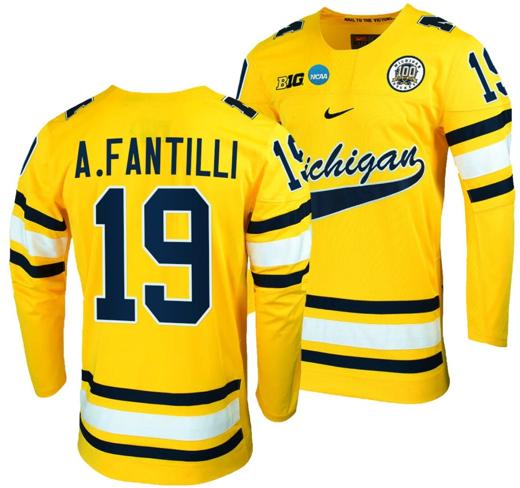 Men's Michigan Wolverines Adam Fantilli Jersey #19 NCAA Hockey Tournament Maize 2023