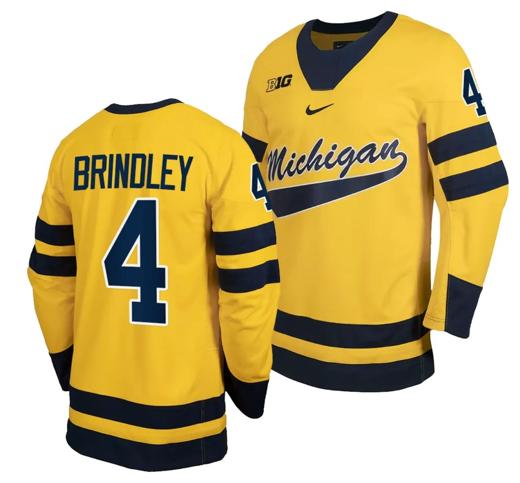 Men's Michigan Wolverines Gavin Brindley Jersey #4 Classic Hockey Maize Replica 2023-24