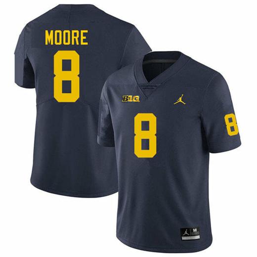 Men's Michigan Wolverines Derrick Moore Jersey #8 College Football Game Navy