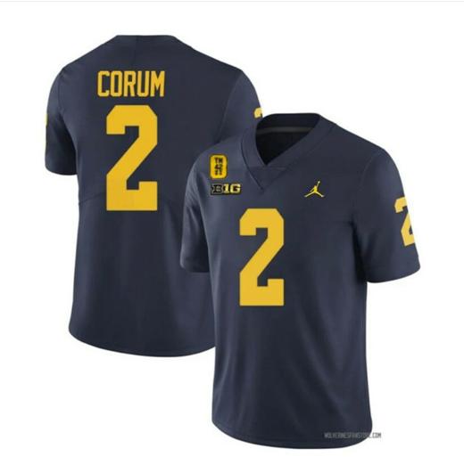 Men's Michigan Wolverines TM 42 Patch Honor Tate Myre #25 Blake Corum Jersey #2 All Stitched Navy