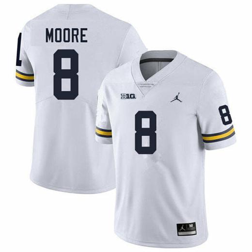 Men's Michigan Wolverines Derrick Moore Jersey #8 College Football Game White