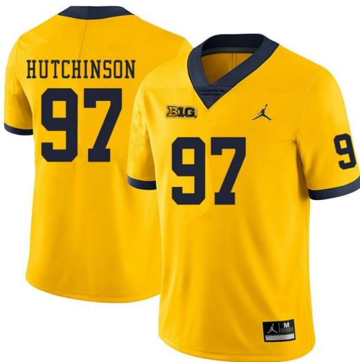 Men's Michigan Wolverines #97 Aidan Hutchinson Jersey Yellow College Football