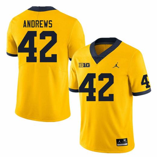 Men's Michigan Wolverines Trevor Andrews Jersey #42 College Football Game Yellow