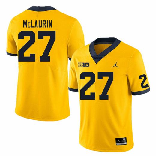 Men's Michigan Wolverines Tyler McLaurin Jersey #27 College Football Game Yellow