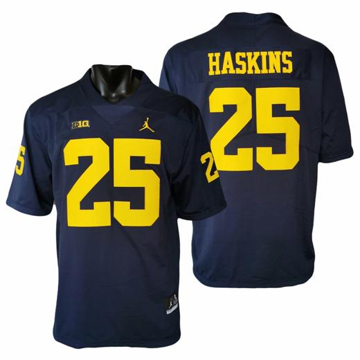 Men's Michigan Wolverines Hassan Haskins Jersey #25 College Football Game Navy