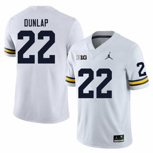 Men's Michigan Wolverines Tavierre Dunlap Jersey #22 College Football Game White