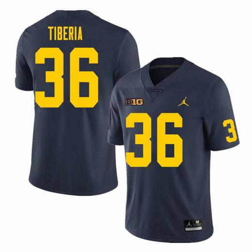 Men's Michigan Wolverines Nico Tiberia Jersey #36 College Football Game Navy