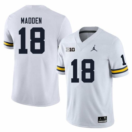 Men's Michigan Wolverines Jesse Madden Jersey #18 College Football Game White