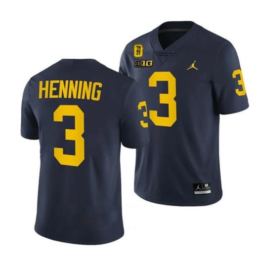 Men's Michigan Wolverines TM 42 Patch Honor Tate Myre #25 AJ Henning Jersey #3 All Stitched Navy