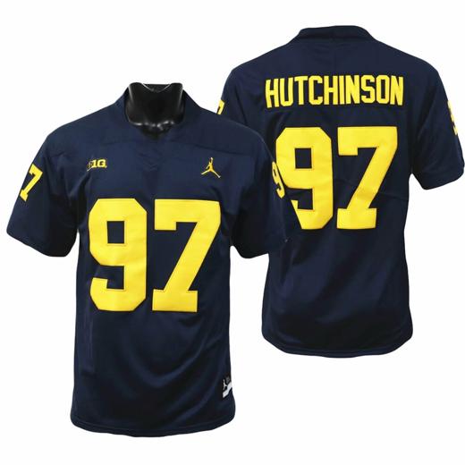 Men's Michigan Wolverines Aidan Hutchinson Jersey #97 College Football Game Navy