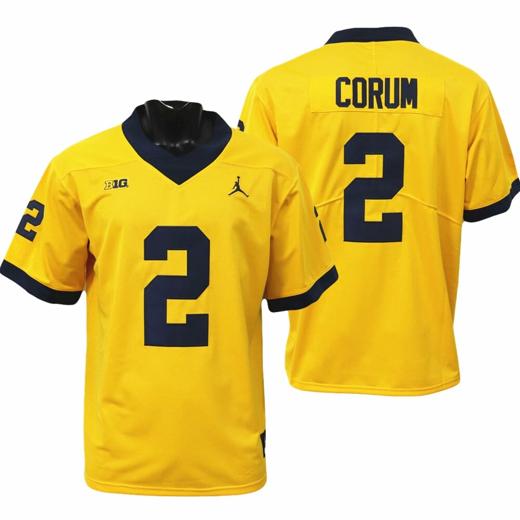 Men's Michigan Wolverines #2 Blake Corum Jersey Alumni Player NCAA Football Game Jersey Yellow