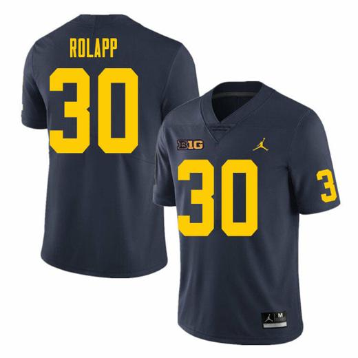 Men's Michigan Wolverines Will Rolapp Jersey #30 College Football Game Navy