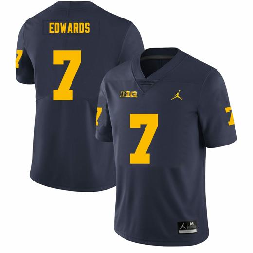 Men's Michigan Wolverines Donovan Edwards Jersey #7 College Football Game Navy