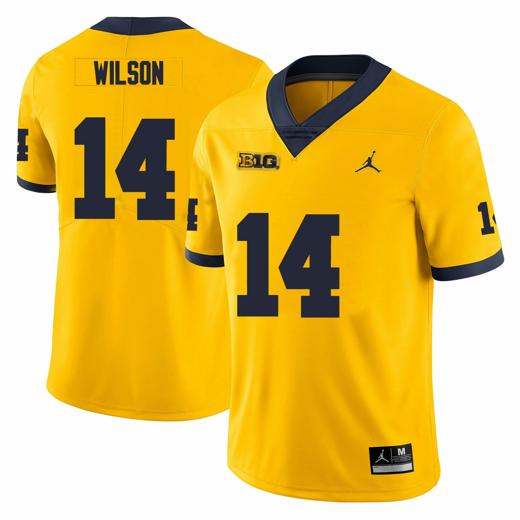 Men's Michigan Wolverines Roman Wilson Jersey #14 College Football Game Yellow