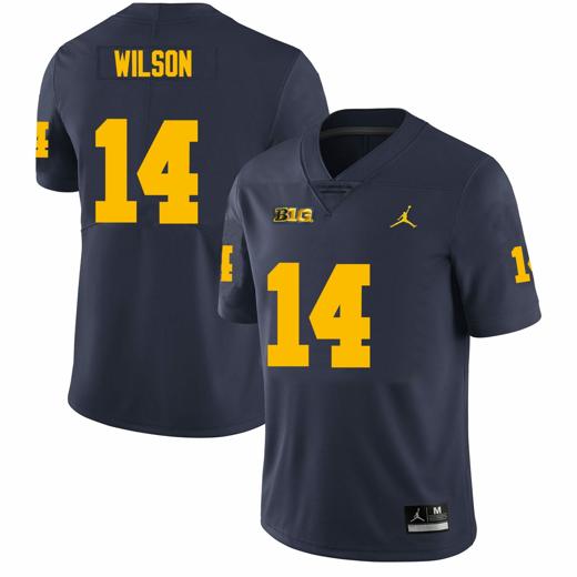 Men's Michigan Wolverines Roman Wilson Jersey #14 College Football Game Navy