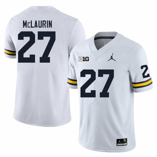 Men's Michigan Wolverines Tyler McLaurin Jersey #27 College Football Game White