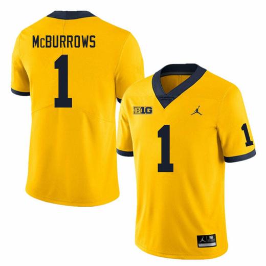 Men's Michigan Wolverines JaDen McBurrows Jersey #1 College Football Game Yellow