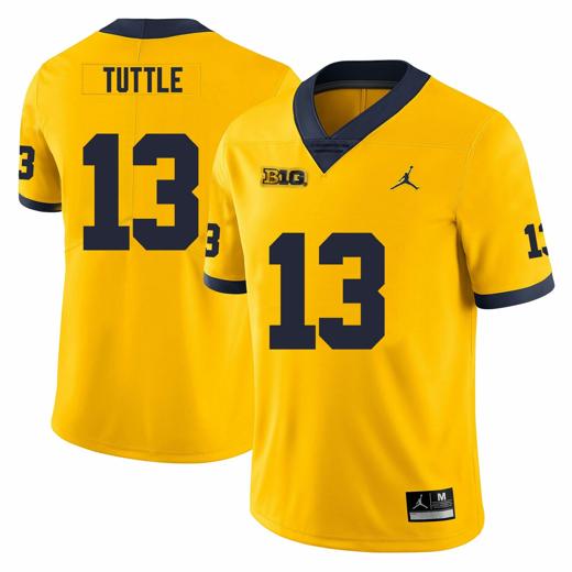 Men's Michigan Wolverines Jack Tuttle Jersey #13 College Football Game Yellow