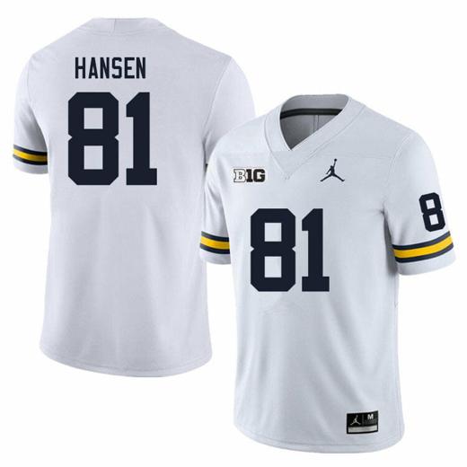 Men's Michigan Wolverines Louis Hansen Jersey #81 College Football Game White