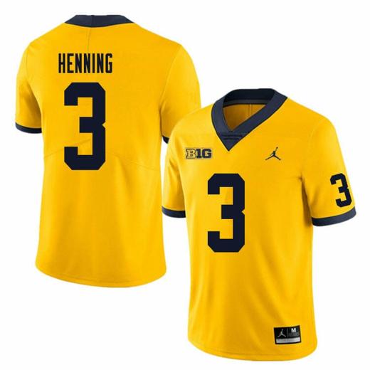 Men's Michigan Wolverines AJ Henning Jersey #3 College Football Game Yellow