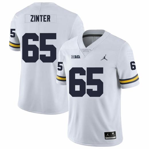 Men's Michigan Wolverines Zak Zinter Jersey #65 College Football Game White