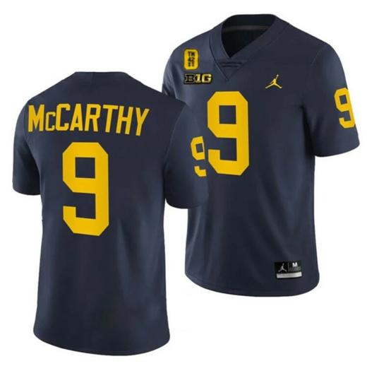 Men's Michigan Wolverines TM 42 Patch Honor Tate Myre #25 JJ McCarthy Jersey #9 All Stitched Black