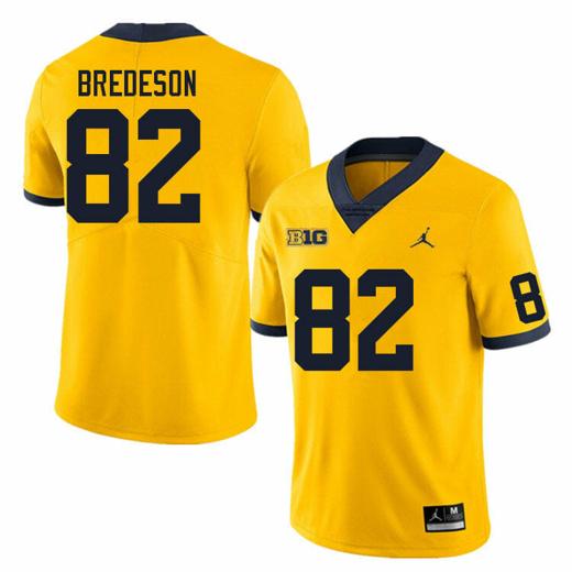 Men's Michigan Wolverines Max Bredeson Jersey #82 College Football Game Yellow