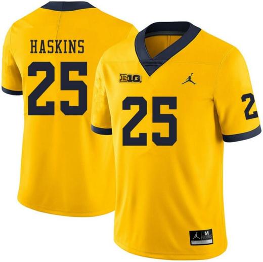 Men's Michigan Wolverines #25 Hassan Haskins Yellow College Football Jersey