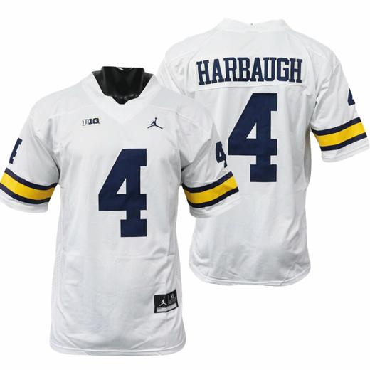 Men's Michigan Wolverines Jim Harbaugh Jersey #4 College Football Game White