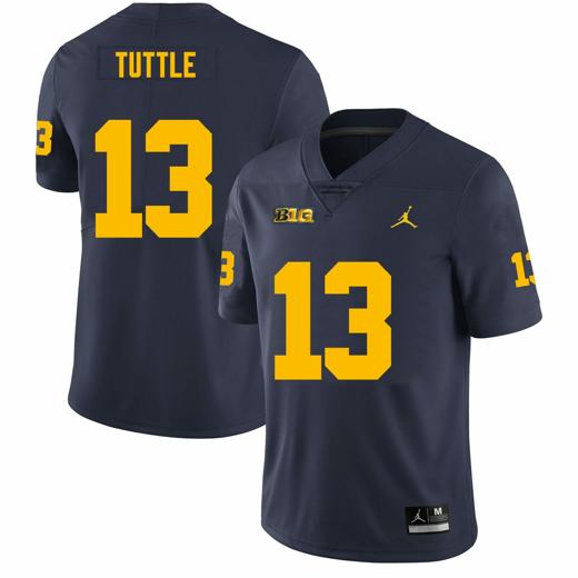 Men's Michigan Wolverines Jack Tuttle Jersey #13 College Football Game Navy