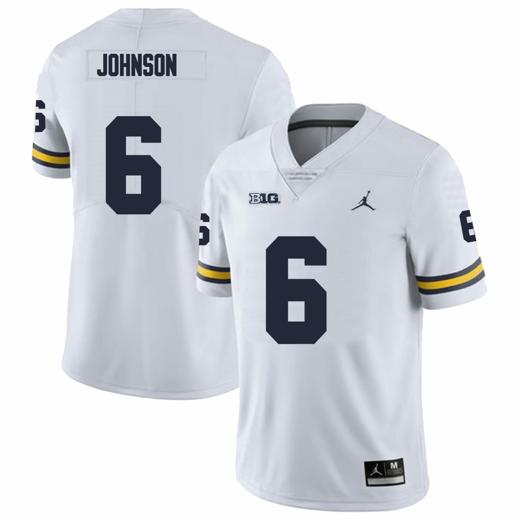 Men's Michigan Wolverines Cornelius Johnson Jersey #6 College Football Game White