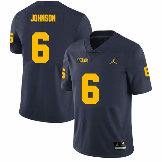 Men's Michigan Wolverines Cornelius Johnson Jersey #6 College Football Game Navy