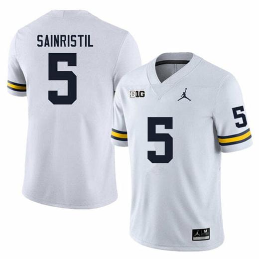 Men's Michigan Wolverines Mike Sainristil Jersey #5 College Football Game White