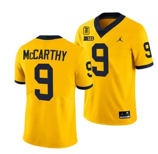 Men's Michigan Wolverines TM 42 Patch Honor Tate Myre #25 JJ McCarthy Jersey #9 All Stitched Maize