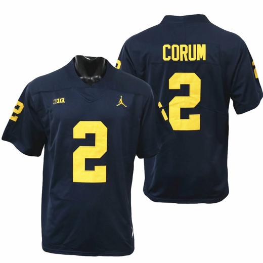 Men's Michigan Wolverines #2 Blake Corum Jersey Alumni Player NCAA Football Game Jersey Navy