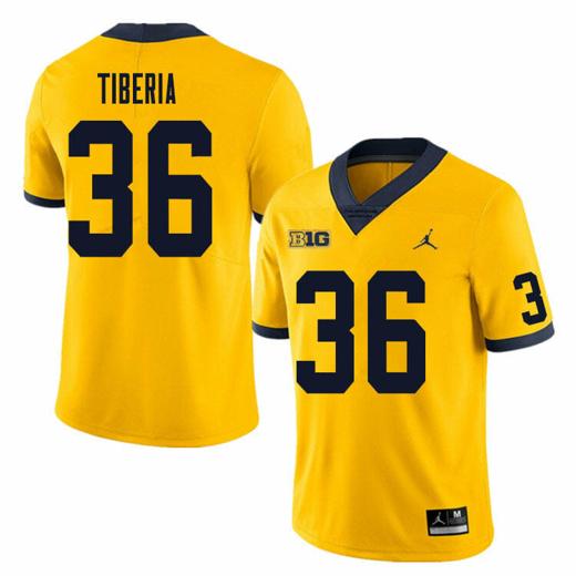 Men's Michigan Wolverines Nico Tiberia Jersey #36 College Football Game Yellow