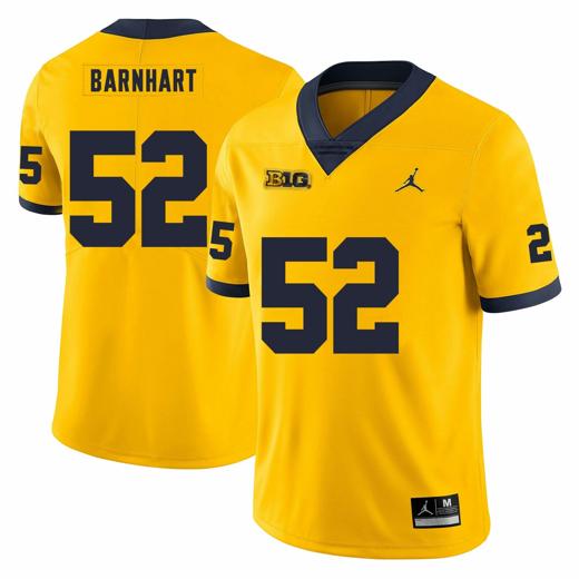 Men's Michigan Wolverines Karsen Barnhart Jersey #52 College Football Game Yellow