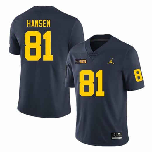 Men's Michigan Wolverines Louis Hansen Jersey #81 College Football Game Navy